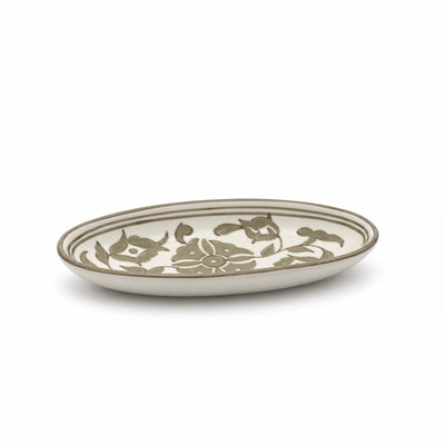 Elegant P-B Jasi Floral Ceramic Deep Oval Platter Measuring 20 cm, Featuring a Greige Finish with a Delicate Floral Design, Ideal for Serving Appetizers, Rice, Side Dishes, Snacks, and Everyday Meals at Siddiq Gifts.
