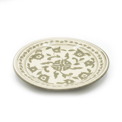 Elegant P-B Roya Floral Ceramic Round Dinner Plate Measuring 28 cm, Featuring a Greige Finish with a Delicate Floral Design, Ideal for Serving Rice, Pasta, Main Courses, Appetizers, and Everyday Meals at Siddiq Gifts.