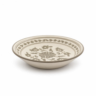 Elegant P-B Roya Floral Ceramic Soup Plate Measuring 23 cm, Featuring a Greige Finish with a Delicate Floral Design, Ideal for Serving Soups, Stews, Pasta, Rice Dishes, and Everyday Meals at Siddiq Gifts.