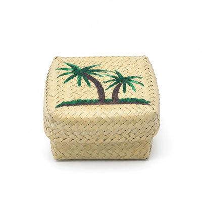 Palm Leaf Storage Box 18 × 18 × 10 CM Handwoven Printed Multipurpose Basket Siddiq Gifts