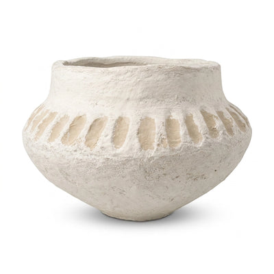 SCM-521 Paper Mache Flower Vase 20 cm Beige & White Distressed Design Siddiq Gifts