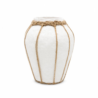 SCM-357 Paper Mache Flower Vase 25 cm White with Jute Rope Design Siddiq Gifts