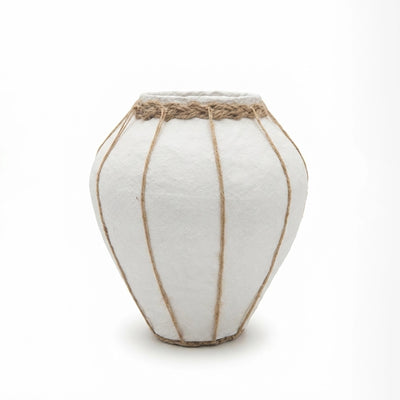 SCM-359 Paper Mache Flower Vase 25 cm White with Jute Rope Design Siddiq Gifts