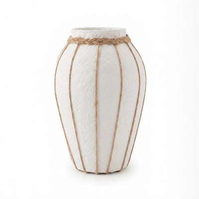 SCM-358 Paper Mache Flower Vase 34 cm White with Jute Rope Design Siddiq Gifts