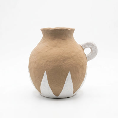 SCM-408-S Paper Mache Flower Vase with Handle 22 × 19 × 20.5 cm Beige with White Design Siddiq Gifts