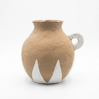 Paper Mache Flower Vase with Handle 27 cm Beige with White Design Siddiq Gifts