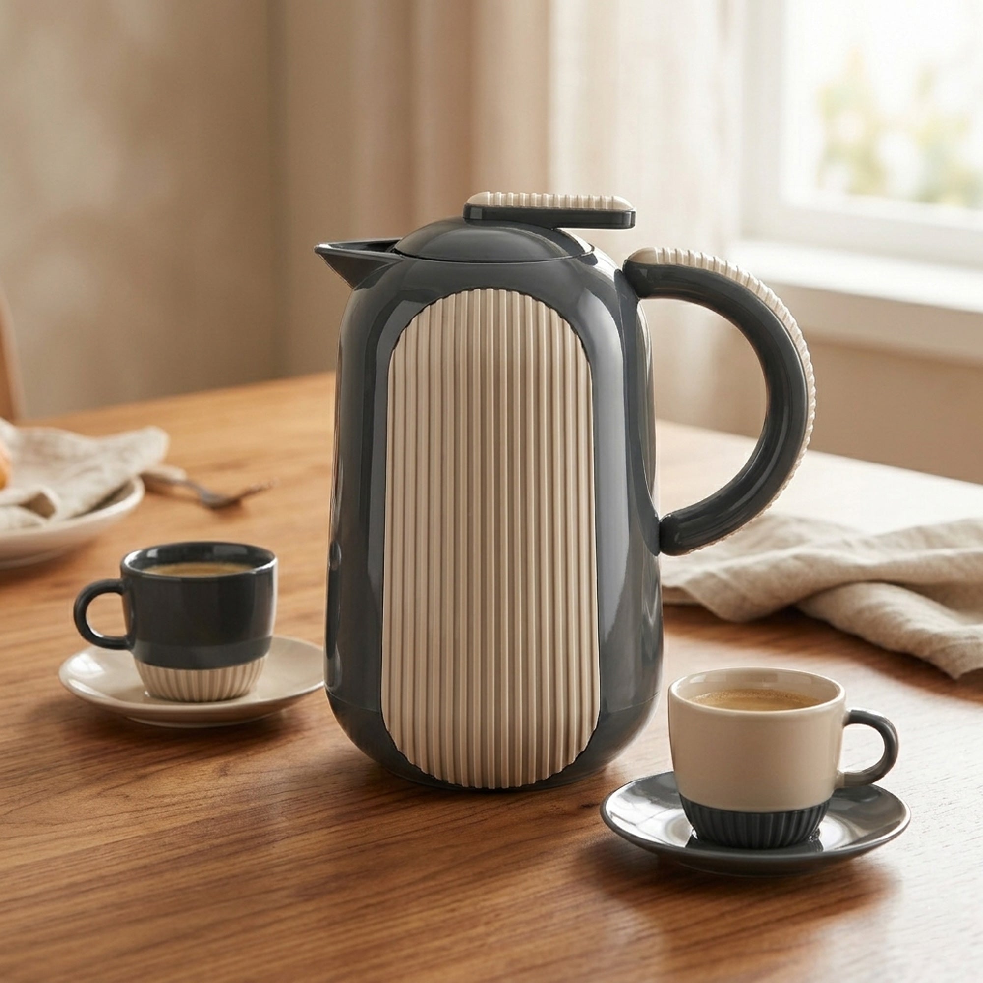 Parati Vacuum Flask 0.5L Ribbed Design Dark Grey Beige | Siddiq Gifts
