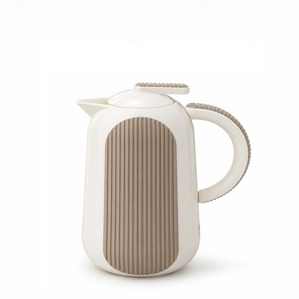 Parati Vacuum Flask 0.5L Ribbed Modern Design Ivory and Beige Thermal Flask for Hot and Cold Drinks by Siddiq Gifts