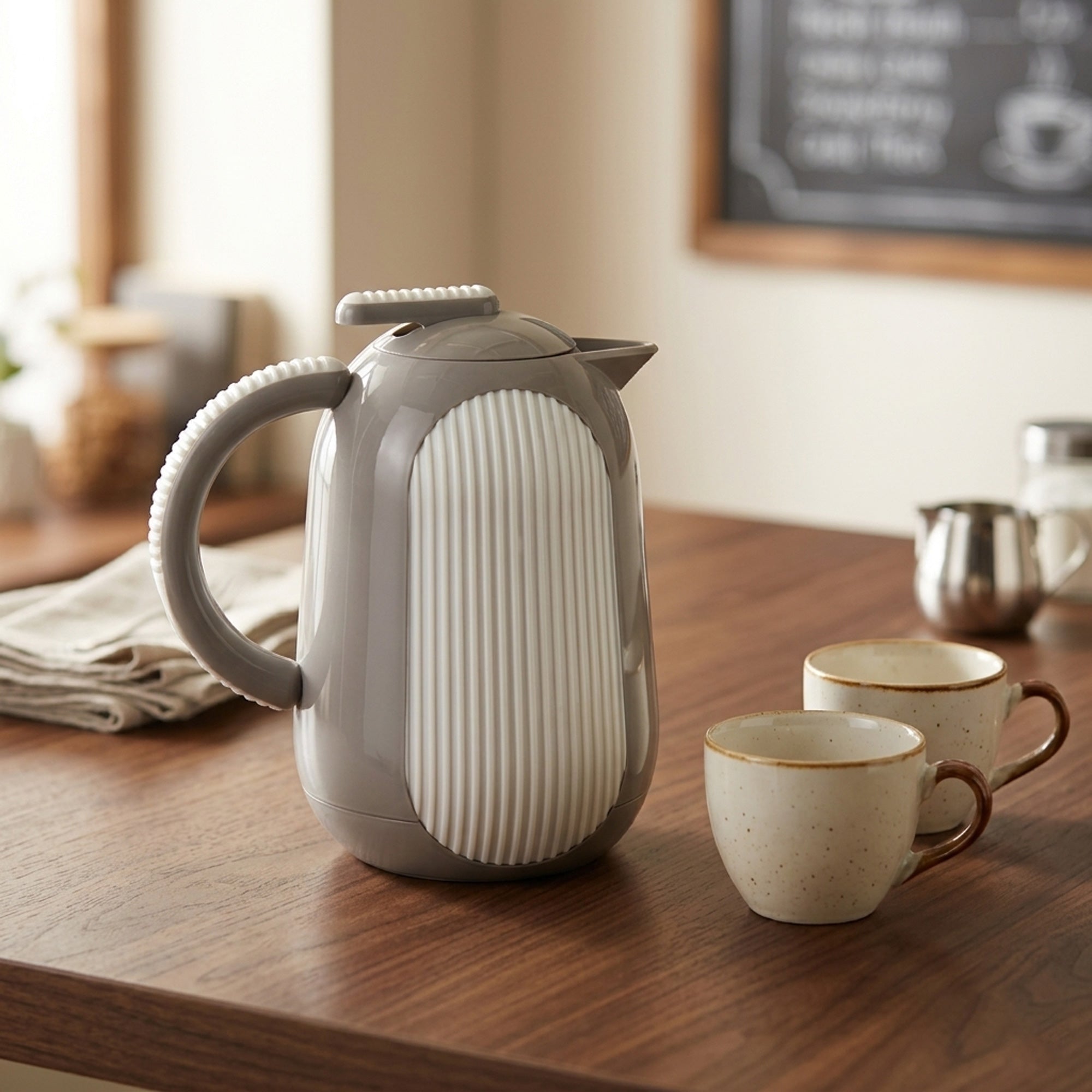 Parati Vacuum Flask 0.5L Ribbed Design Light Grey Ivory | Siddiq Gifts