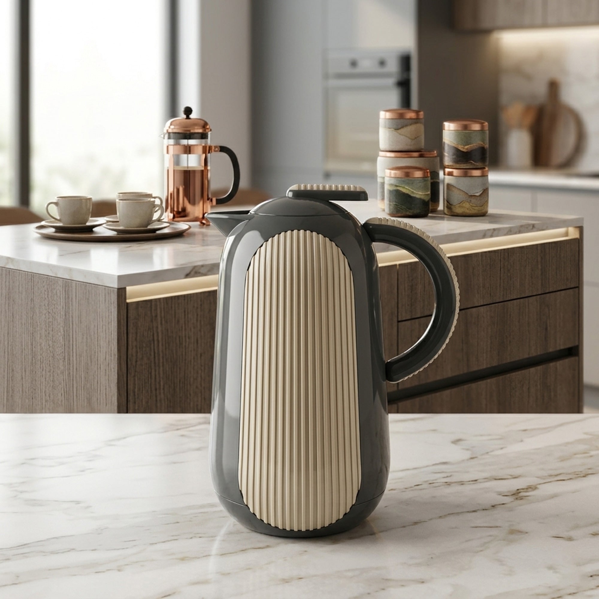 Parati Vacuum Flask 1L Ribbed Design Charcoal Grey Warm Beige | Siddiq ...