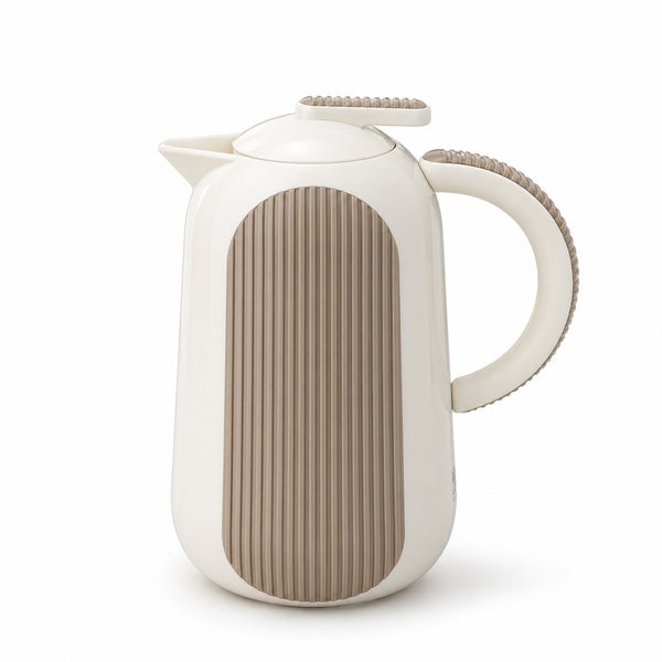 Parati Vacuum Flask 1L Ribbed Modern Design Pearl White and Beige Thermal Flask for Hot and Cold Drinks by Siddiq Gifts
