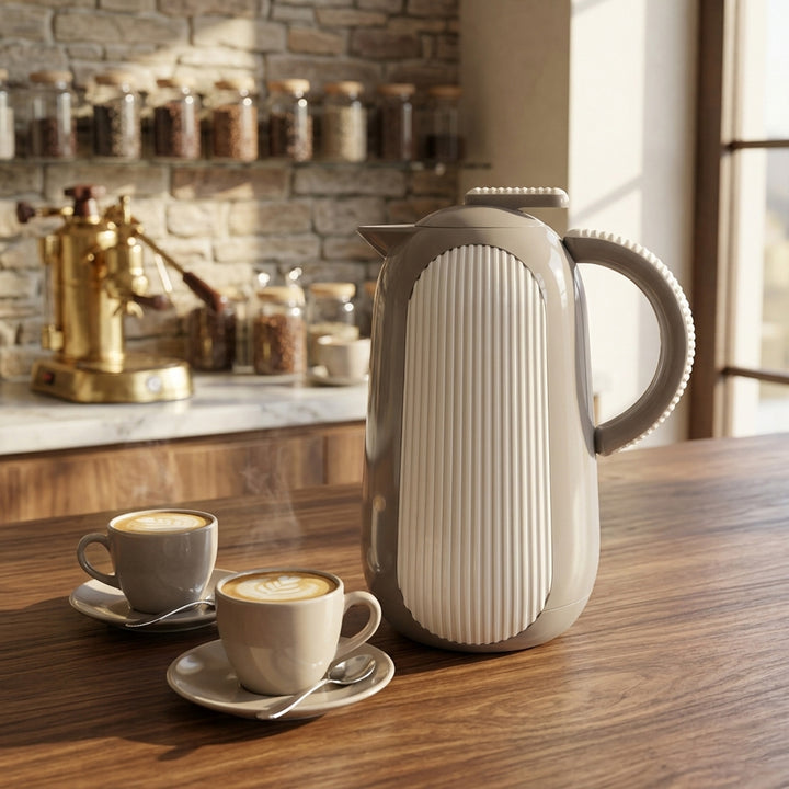 Parati Vacuum Flask 1L Ribbed Design Warm Grey Pearl White | Siddiq Gifts