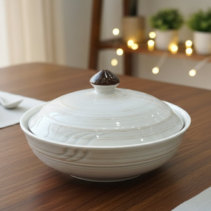 PD2228-KO-9 Halva Bowl with Lid – 9 Inch White Marble Finish Ceramic Serving Bowl – Siddiq Gifts Mussafah Abu Dhabi