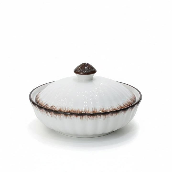 PD4471-SZ-8 Rice Bowl with Lid – 8 Inch White & Brown Ceramic Serving Bowl – Siddiq Gifts Mussafah Abu Dhabi