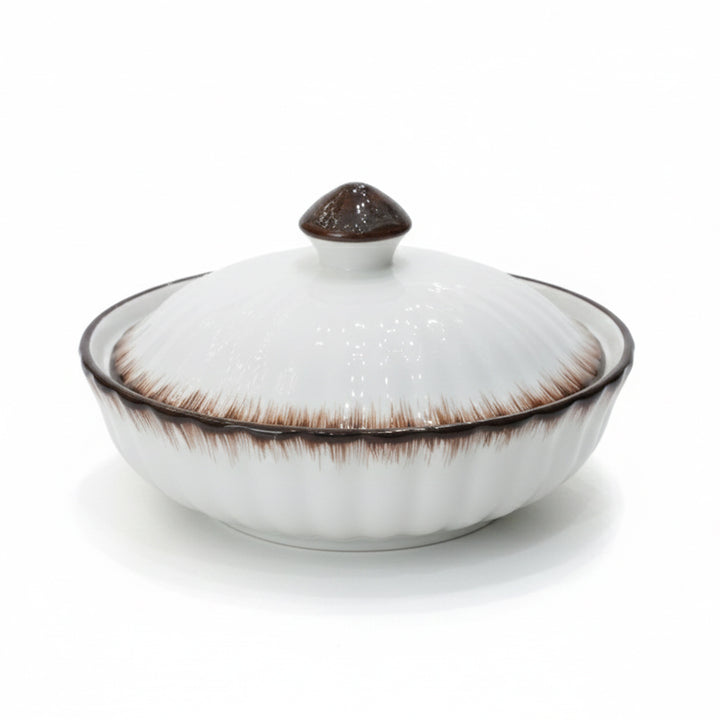 PD4471-SZ-9 Rice Bowl with Lid – 9 Inch White & Brown Ceramic Serving Bowl – Siddiq Gifts Mussafah Abu Dhabi
