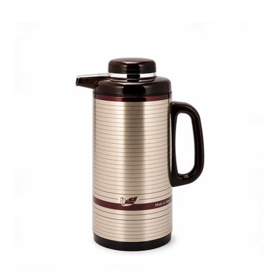 Peacock Vacuum Flask 1.3L Stainless Steel Striped Design Brown by Siddiq Gifts