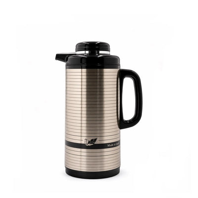 Peacock CI-130/SSSM 501 Vacuum Flask 1.3L Stainless Steel Striped Design Black Siddiq Gifts