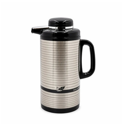 Peacock Vacuum Flask 1.9L Stainless Steel Striped Design Black by Siddiq Gifts
