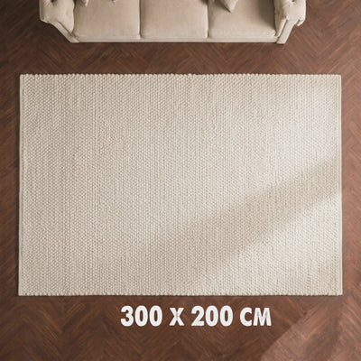 Pebble Loop Wool Carpet 200x300cm Cream By Siddiq Gifts