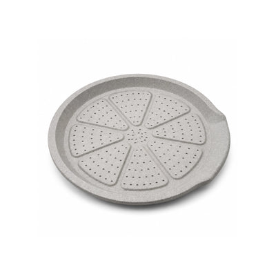 Durable Perforated Non-Stick Pizza Pan In Grey, Measuring 38.5 × 35.5 × 2 Cm With A Ventilated Base For Improved Airflow And Crispy, Even Pizza Baking At Siddiq Gifts.