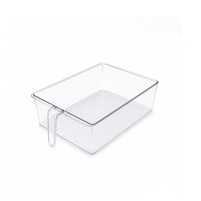 Transparent PET Fresh Box Fridge Organizer Storage Bin With Handle Measuring 30 × 20 × 9 Cm, Designed For Organizing Fruits, Vegetables, Drinks, Snacks, And Packaged Foods In The Refrigerator At Siddiq Gifts.