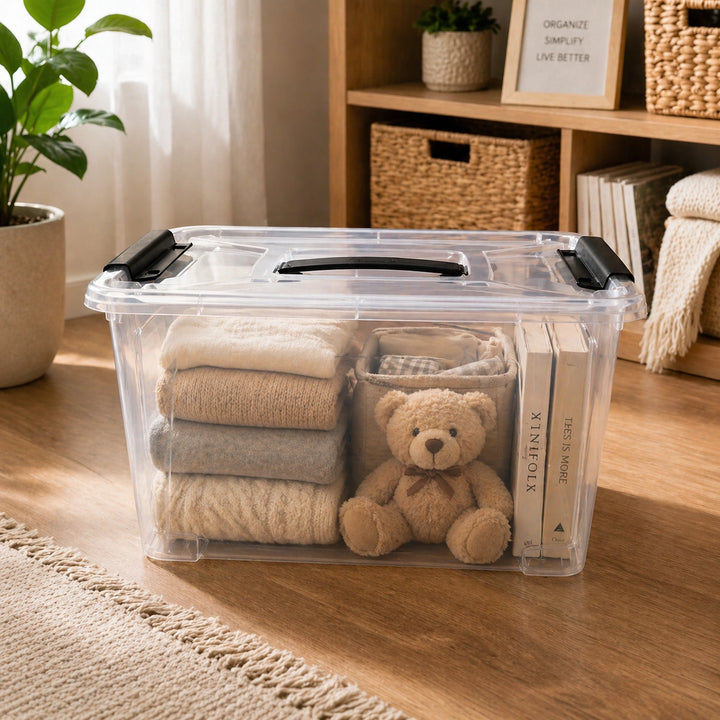 Amazon Box Transparent Plastic Storage Box 16L Transparent with Wheels Locking Lid Handles ...
