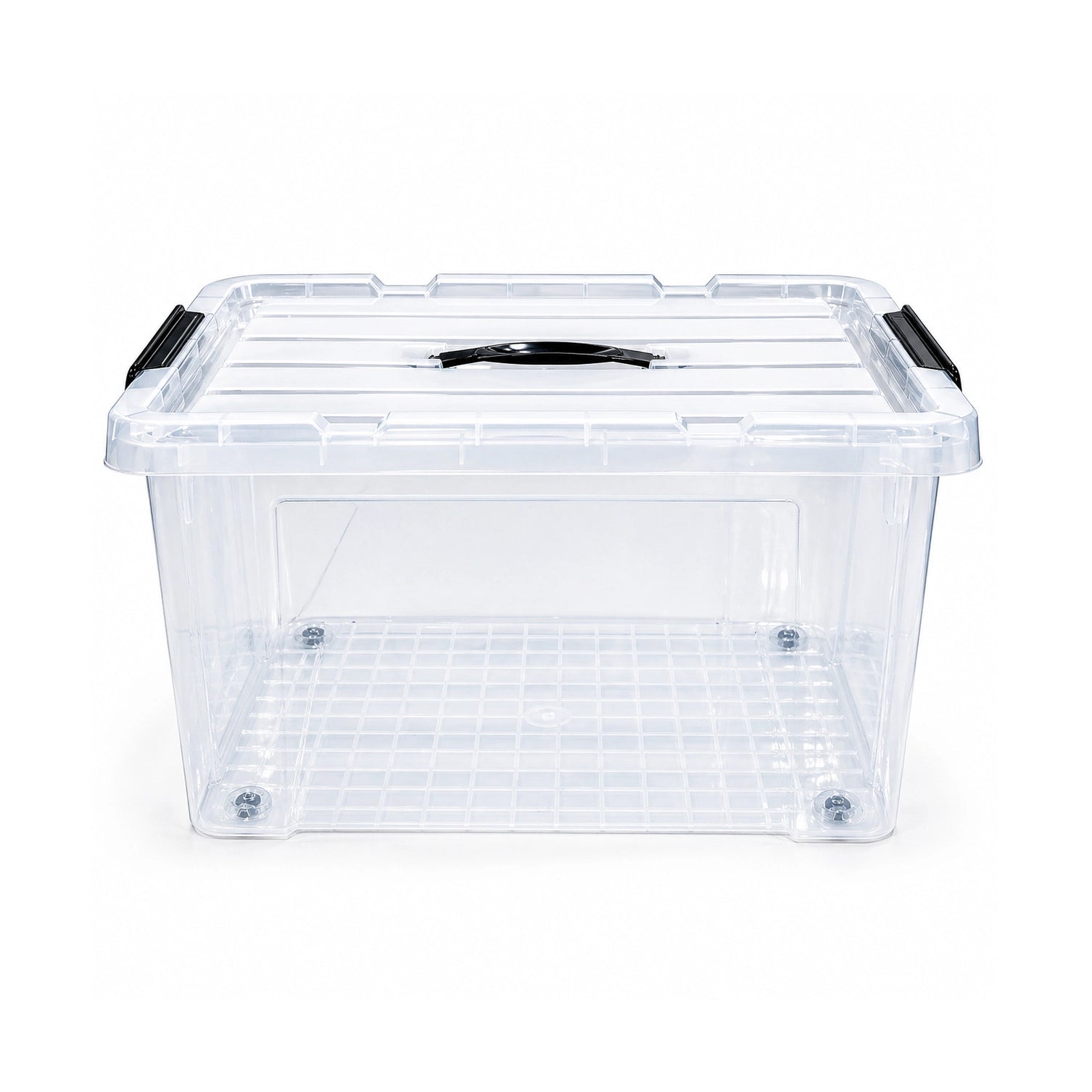 Plastic Storage Box 43L Transparent with Wheels Locking Lid Handles ...