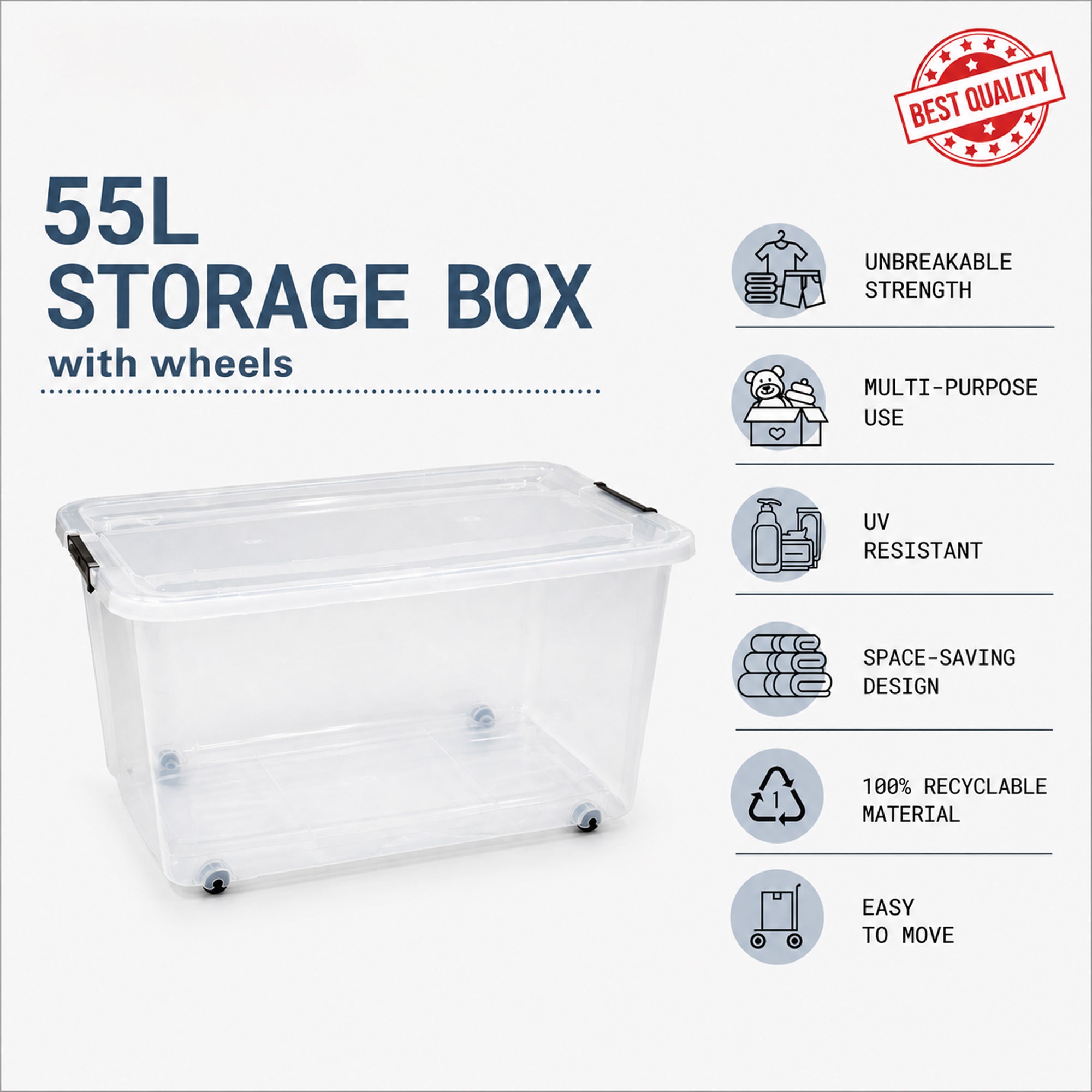 Amazon Box Transparent Plastic Storage Box 55L Transparent with Wheels Locking Lid Handles ...