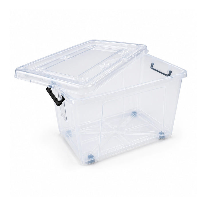Plastic Storage Box 60L Transparent with Wheels Locking Lid Handles ...