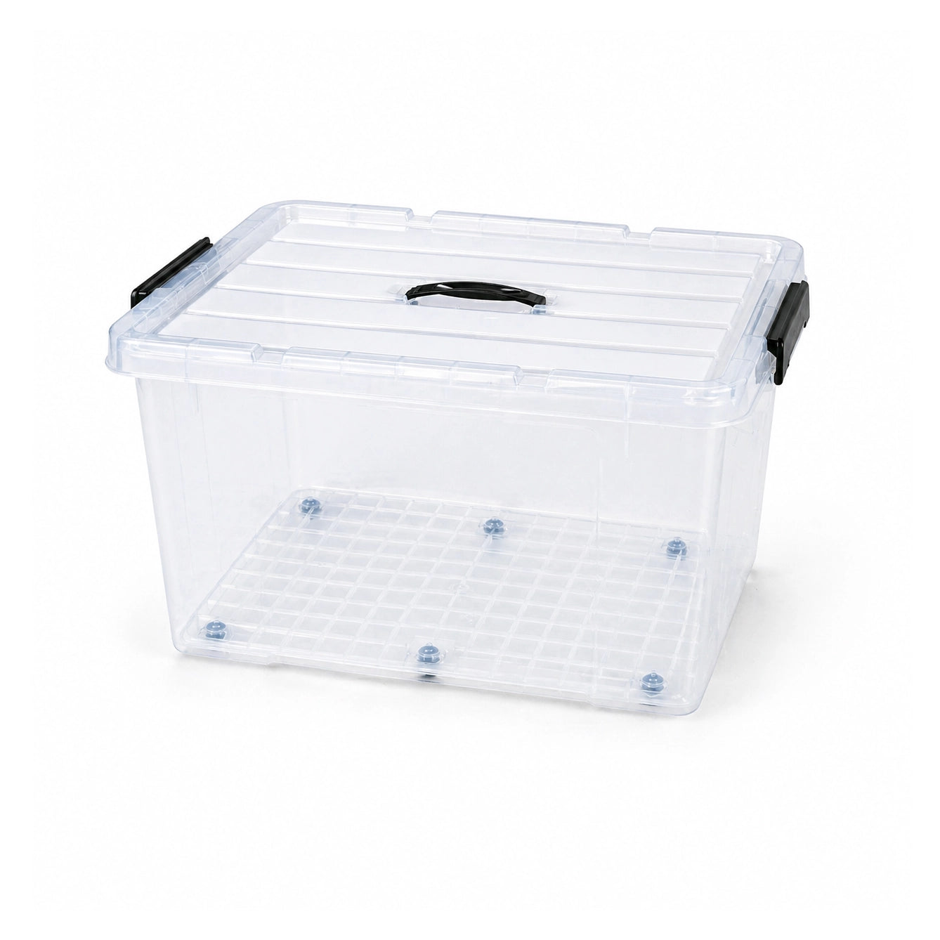 Plastic Storage Box 65L Transparent with Wheels Locking Lid Handles ...