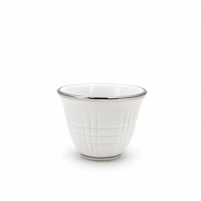 Porcelain Cawa Cup Set 12 Pieces White Textured Design with Silver Rim by Siddiq Gifts