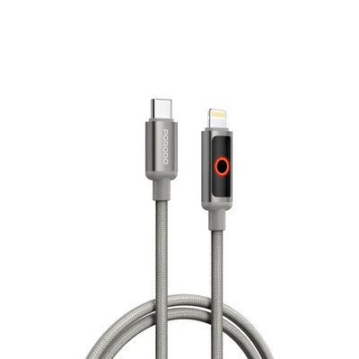 Porodo ChargeLite USB-C to Lightning Charging Cable in Gray, 1M, Supporting up to 30W Fast Charging for Compatible Apple Devices at Siddiq Gifts.