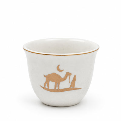 Premium Cawa Cup Set 12 Pieces White with Gold Camel Design Elegant Arabic Coffee Cups by Siddiq Gifts