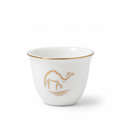Premium Cawa Cup Set 12 Pieces White with Gold Camel Pattern Design Elegant Arabic Coffee Cups by Siddiq Gifts
