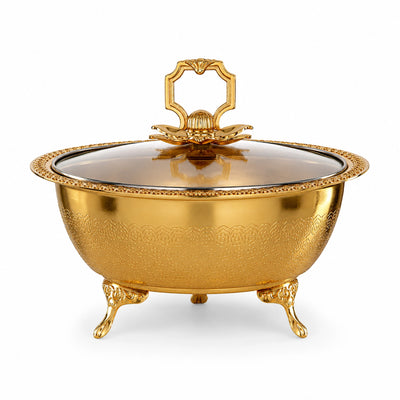 Almarjan Date Bowl With Glass Lid 23 CM Gold Finish Siddiq Gifts