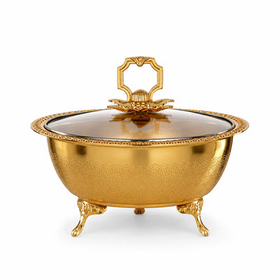 Almarjan Date Bowl With Glass Lid 21 CM Gold Finish Siddiq Gifts