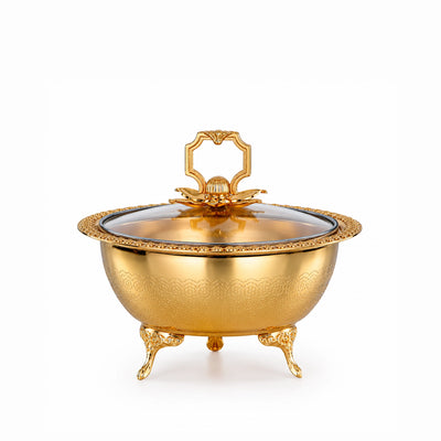 Almarjan Date Bowl With Glass Lid 18 CM Gold Finish Siddiq Gifts