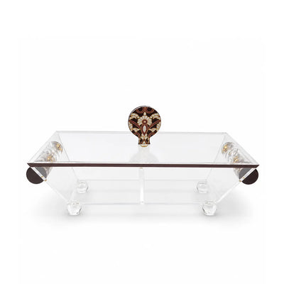 Elegant rectangular 2-compartment candy box with a clear lid and decorative handle design, perfect for serving chocolates, dates, nuts, candies, and sweets at Siddiq Gifts.