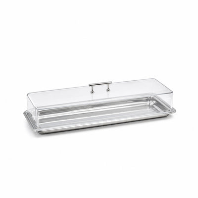 Rectangular Acrylic Serving Tray With Lid 45 x 15 x 12 CM Silver Finish And Clear Cover Siddiq Gifts
