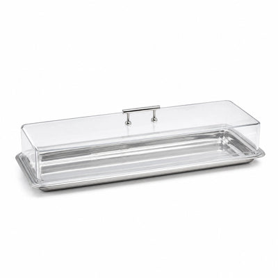 Rectangular Acrylic Serving Tray With Lid 55 x 18 x 12 CM Silver Finish And Clear Cover Siddiq Gifts