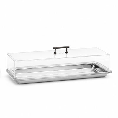 Rectangular Acrylic Serving Tray With Lid 55 x 18 x 12 CM Silver Finish And Clear Cover Siddiq Gifts