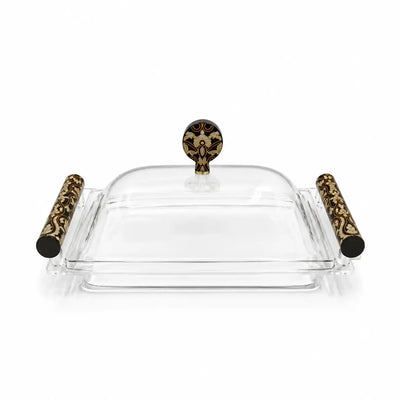 Elegant rectangular candy box with a clear lid and decorative handle design, perfect for serving chocolates, dates, nuts, candies, and sweets at Siddiq Gifts.