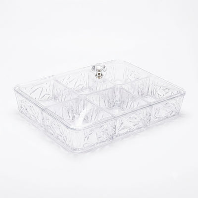 Rectangular Crystal Candy Box With Lid 10L 6 Compartment Acrylic Snack And Dry Fruit Container Siddiq Gifts