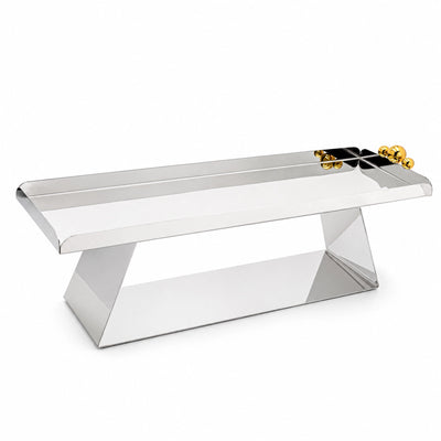 Rectangular Serving Stand 50 X 15 X 16 CM Silver Finish Serving Stand With Decorative Gold Accent Siddiq Gifts