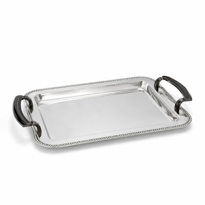 Rectangular Serving Tray 36x26cm Silver Finish with Black Handles by Siddiq Gifts