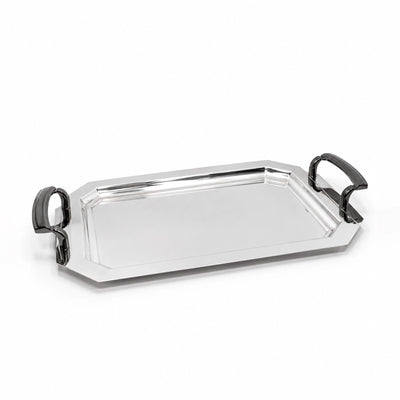 Rectangular Serving Tray 40x29cm Silver Finish with Black Handles by Siddiq Gifts