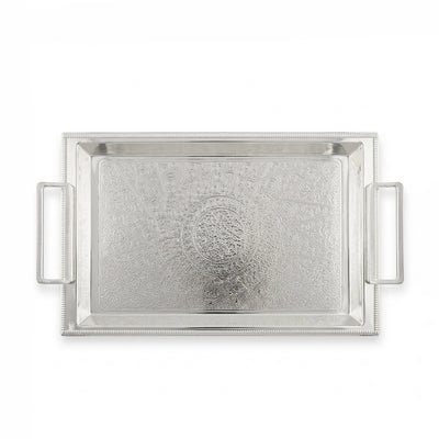 Rectangular Serving Tray 43 x 27 cm Silver with Handles Siddiq Gifts