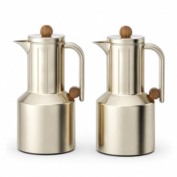  Regal Vacuum Flask 2 Pieces Set Champagne Gold with Wooden Finish