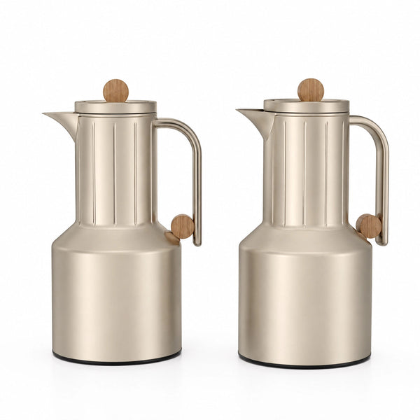  Regal Vacuum Flask 2 Pieces Set Light Coffee with Wooden Finish