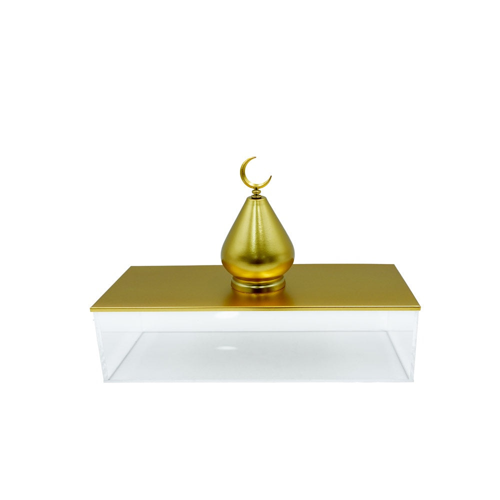 1268-163 Box With Metal Lid & Minaret Gold 30X15X10,Ramadan Decor